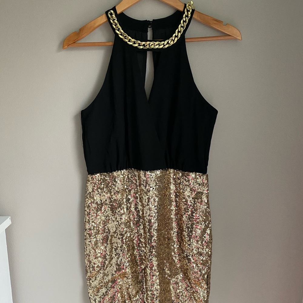 Gorgeous Black and Gold Mini Dress